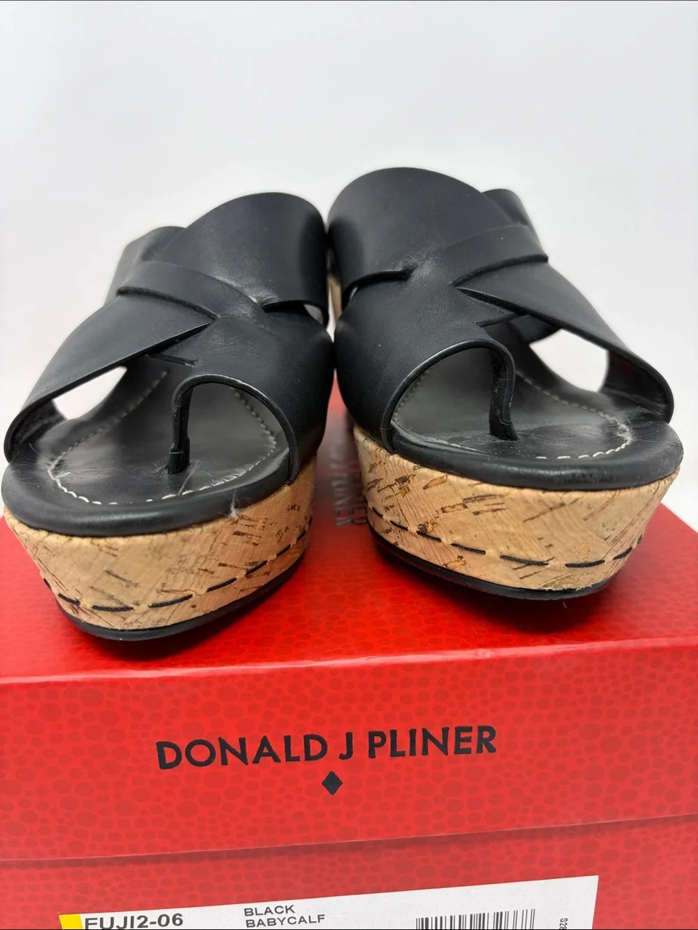 Donald J. Pliner Black Leather Cork Wedge Slide Sandals Size 7